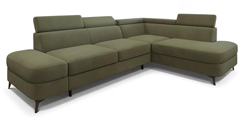 Masseno Ecksofa AVISE MV R-S mit Schlaffunktion L-Form, Klassisch Sofa mit Bettkasten, Wohnzimmersofa, Couch, Soffa, Bettsofa, Couchgarnitur - Grün, MATT Velvet 38