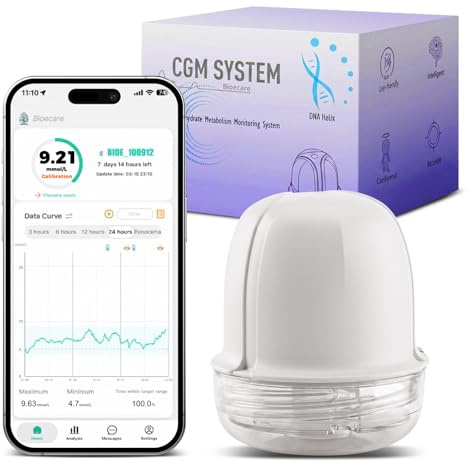 Monitor de glucosa sin pinchazos en los dedos, monitor de azúcar portátil, monitor continuo de glucosa, kit de prueba de azúcar compatible con iOS y Android