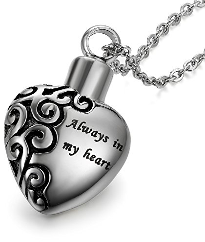 JewelryWe Damen Kette Foto Herz Medaillon Photo Bilder Amulett Edelstahl Anhänger Halskette mit Gravur Always IN My Heart