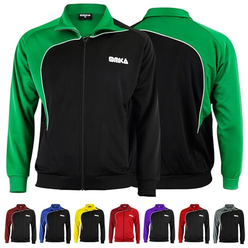 OMKA Herren Leichtgewicht Sportjacke, Feuchtigkeitsableitend, Fleece-Innenfutter für Fußball, Training, Jogging und Sportaktivitäten (DE/NL/SE/PL, Alphanumerisch, L, Regular, Regular, Grün/Schwarz)