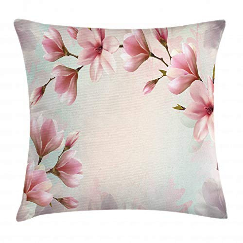 ABAKUHAUS Magnolie Kissenbezug, Double Exposure Effect, Wasser und Schmutz resistent Stoff Digital Druck Für den Innen oder Außen Bereich, 40 x 40 cm, Dunkle Koralle