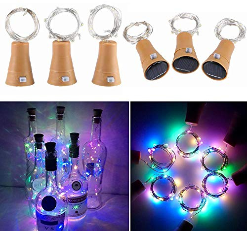 Toifucos Solar Wine Bottle Lights, 6 Pack 20 LED Waterproof Copper Cork Shaped Lights Firefly String Lights for DIY Wedding Party Outdoor, Holiday, Garden, Patio Pathway Decor, Multicolor