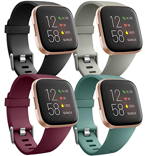 Ouwegaga Weiches Silikon Ersatz Armband Kompatibel für Fitbit Versa Armband/Fitbit Versa Lite Armband/Fitbit Versa 2 Armband, Damen Herren Klein Schwarz/Rot/Grau/Kieferngrün