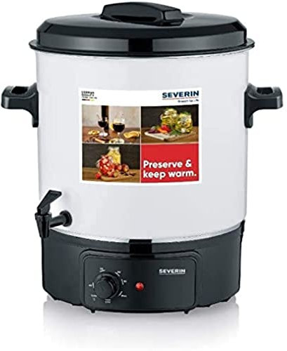 SEVERIN Machine de Conservation avec Régulation de Température en Continu, Cuiseur à Vin Chaud Anti-Rayures avec Robinet, Pot de Conservation pour jusqu'à 14 pots de 1 litre, Blanc/Noir, EA 3654