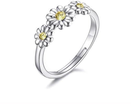Philip Jones Verstellbarer Gänseblümchen-Ring mit drei Kristallen aus Zircondia®-Kristallen