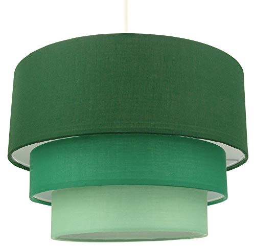 Contemporary Round Triple Tier Forest Green Cotton Fabric Designer Pendant Lighting Shade | 60w Maximum | Modern Style | 30cm Diameter by Happy Homewares