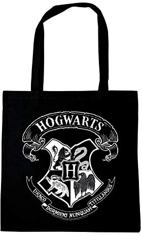 Logoshirt® Harry Potter I Hogwarts I Logo Weiss I Baumwolltasche I schwarz I Lizenziertes Originaldesign