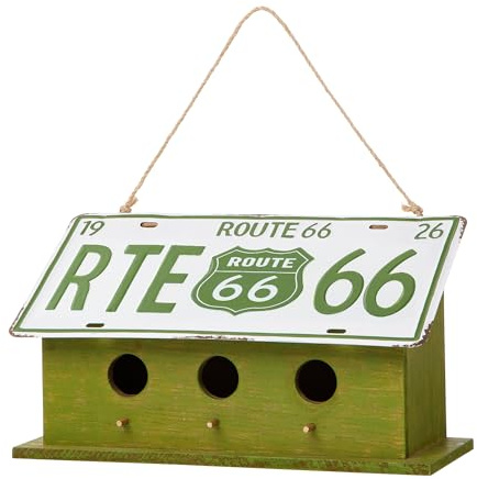 Glitzhome 14 L Oversized Hanging Birdhouse Green Distressed Wooden Licence Plate Bird House for Outdoor