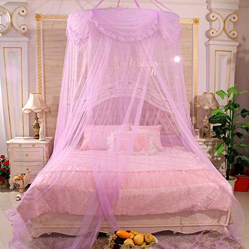 GroßE Romantische Moskitonetz Doppelbett Kuppel Durchmesser 1.35M Spitze Prinzessin Kuppel Bett Baldachin zum Single zu King Size Betten Ideal für Schlafzimmer Dekorative-Lila