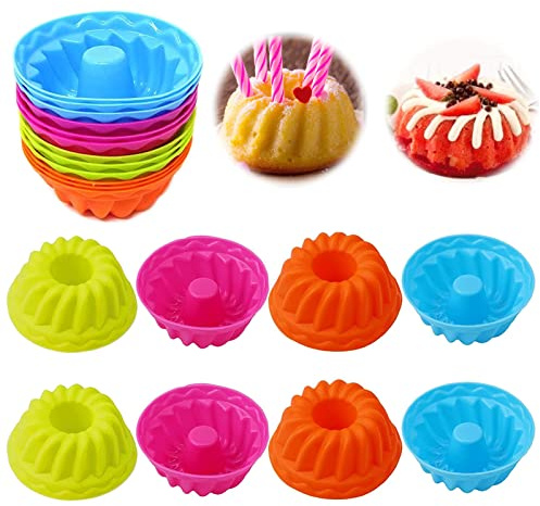 Huahuanghui 24 pezzi stampi in silicone per gugelhupf,Teglia per ciambelle,Mini stampo per muffin in silicone,Teglia per muffin,Stampo da cottura in silicone per ciambelle (4 colori) (24 pezzi)