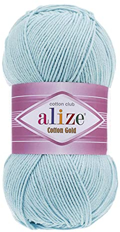 100g Strickgarn Alize Cotton Gold Uni Klassikgarn Häkelgarn Strick-Wolle Farbwahl, Farbe:513 kristallblau