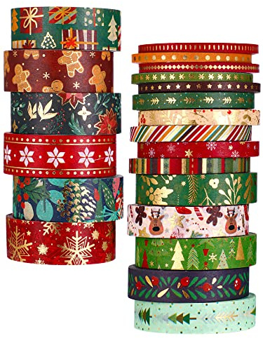 Outus 21 Rolls Christmas Gold Foil Washi Tape - Holiday Decor with Snowflake, Deer, Tree Designs - Self-Adhesive Tape for DIY Crafts, Wrapping, Party Favors