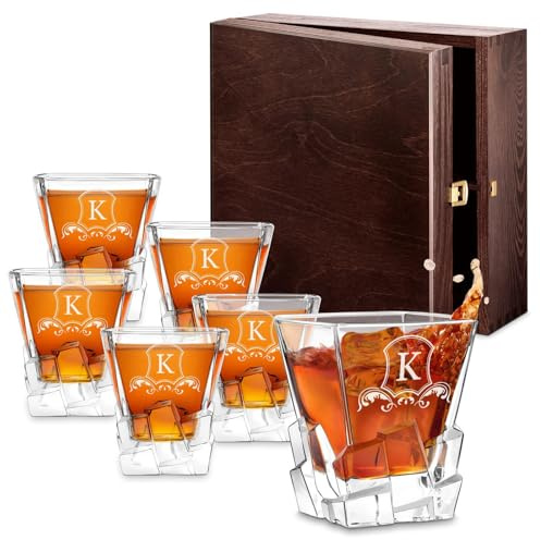 Maverton 6er Whiskygläser Set mit Gravur, 250ml personalisiert | Edles Kristallglas, zum Geburtstag, für Männer, Whiskey Gläser Set mit luxuriösem Design, Verzierung