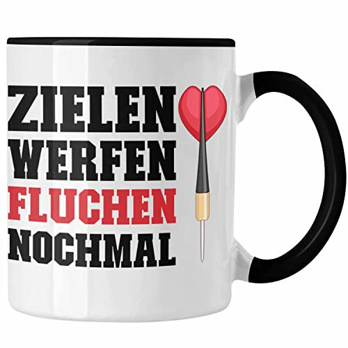 Trendation - Dart Tasse Dartpfeil Zielen Werfen Fluchen Nochmal Spruch Männer Dart-Spieler Geschenkidee (Schwarz)