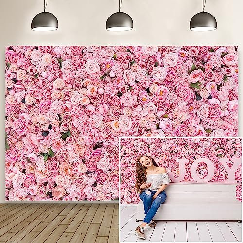 Aoihrraan 1,5x1m Hochzeit Blume Wand Hintergrund Rosa Rose Blumen Romantisch Blüten Valentinstag Fotografie Hintergrund Braut Dusche Muttertag Mädchen Frauen Geburtstag Porträt Foto Requisiten