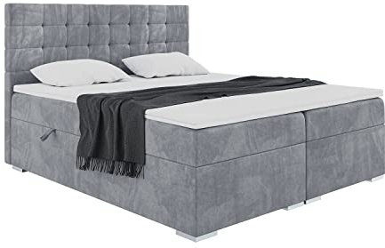 MEBLINI Boxspringbett mit Bettkasten - Gepolstert Doppelbett mit Matratze und Topper - Polsterbett mit Stauraum - Bett mit Kopfteil - Stauraumbett - Claudia - 180x200 - H4/Grau Samt