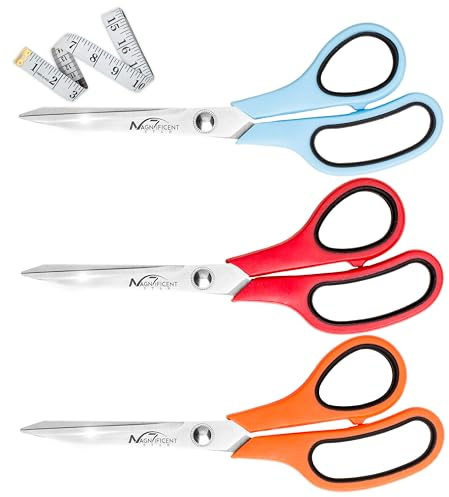 Magnificent Scissors with Soft Tape Measure [Pack 4] 3 Pcs 8 Multi-Purpose Heavy Duty Scissors TPR Soft Grip Handles for School Office Supplies Art Craft Fabric Home & Kitchen