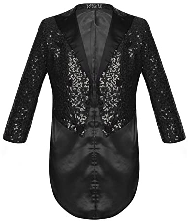 Choomomo Kids Boys Sequin Tailcoat Jacket Classic Fit Tuxedo with Tails Party Performance Tux Dress Coat Black 12 Years