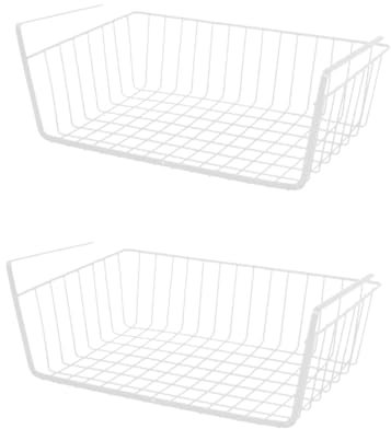 LOLAhome 2 cestas colgantes de almacenamiento para estantes y mesas | Cestas organizadoras de metal para debajo del armario, uso en cocina, despensa, baño, dormitorio, oficina (Blanco, De 40x25x15 cm)