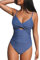 CUPSHE Damen Badeanzug V Ausschnitt Crossover Zierausschnitten Bauchweg Raffungen Einteilige Bademode Swimsuit Blau M
