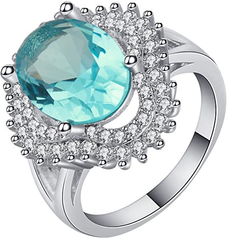 Damen Ringe Modeschmuck, Memoire Ring Silber 4 Zacken Oval Blau 57 Zirkonia Cocktail Party Elegant Hochzeit Geschenke