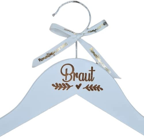 Brautkleiderbügel für Fotos am Hochzeitstag, Lasergravur Braut, Geschenk für Braut und Bräutigam. (Weiß lasergraviert, Braut, Silber)