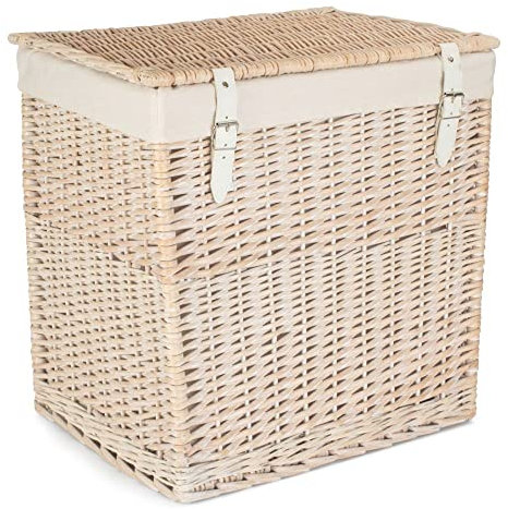 Red Hamper H188W/2 Wicker Large Boutique White Wash Storage Laundry Hamper With Lining