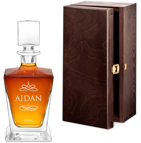 Maverton Whisky Karaffe mit Gravur 800 ml - graviertes Whiskey Dekanter mit Namensgravur für Männer - Whiskyflasche für Whiskyliebhaber - Glaskaraffe für Whiskey - Name