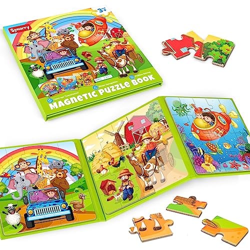 SYNARRY Magnetic Puzzles for Kids Age 3+, 20 Pieces Toddler Animal Puzzles, Children Travel Activity Toys Games in Car Airplane, Learning Magnet for Road Trip