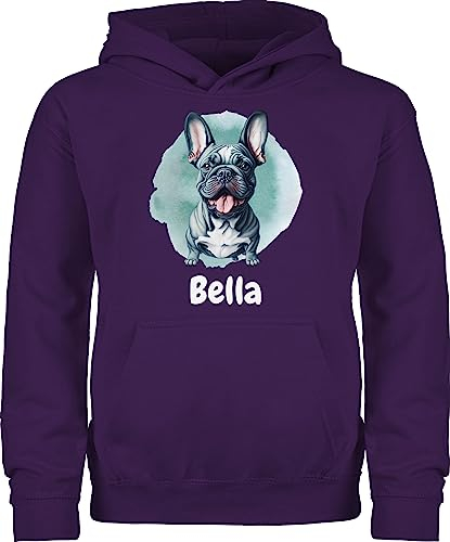 Kinder Hoodie Jungen Mädchen - Hunde - Französische Bulldogge - Hundebesitzern Geschenk - 98 (1/2 Jahre) - Lila - französische Pulli personalisierter Hund Hunden Pullover hundemotiven