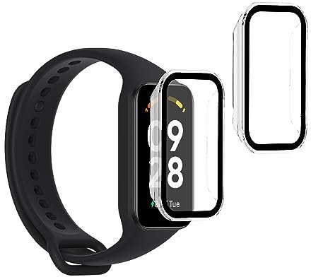 kwmobile 2x Custodia Rigida Smartwatch Compatibile con Xiaomi Redmi Smart Band 2 Cover - Case Vetro Temperato Orologio Fitness - trasparente
