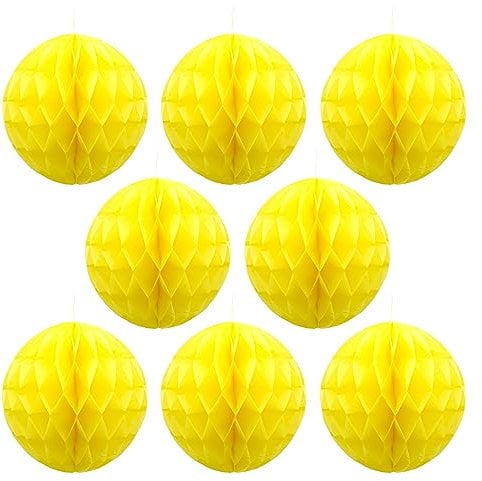 Ruidee 8 Stück Papier Wabenbälle 20cm Honeycomb Balls Pompons aus Seidenpapier Wabenpapier Papierkugeln Hängende Dekoration für Party Hochzeit Geburtstag (8in/Yellow)