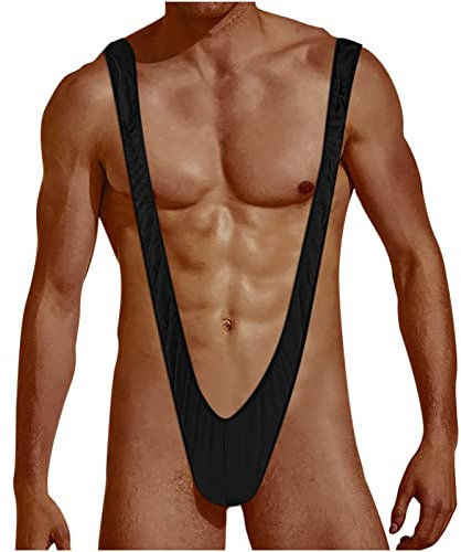 ROSVAJFY Borat Mankini Homme String V Sling Thong Élastique Sous-vêtements Hommes Hot V Bretelles Réglable Maillot de Bain Cadeau Halloween Noël, Noir, Taille Unique