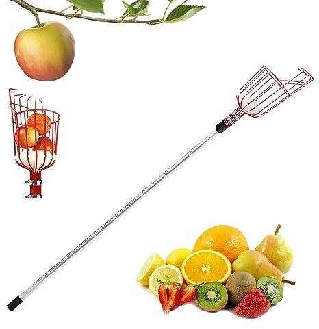 Recogedor de frutas telescópico, recogedor de frutas multiusos de acero inoxidable, barra larga para recoger frutas para huertos, recogedor de manzanas, recogedor de cerezas con bolsa de algodón