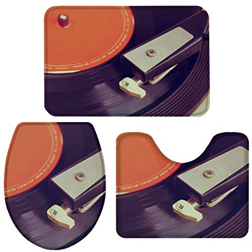 Wc Vorleger Set 3 Teilig Retro-Musci-Album Badezimmer Vorleger 3-Teiliges Waschbar Badvorleger Weiches Badezimmer-Garnitur Für Wc-Deckelbezug Badezimmer Schlafzimmer