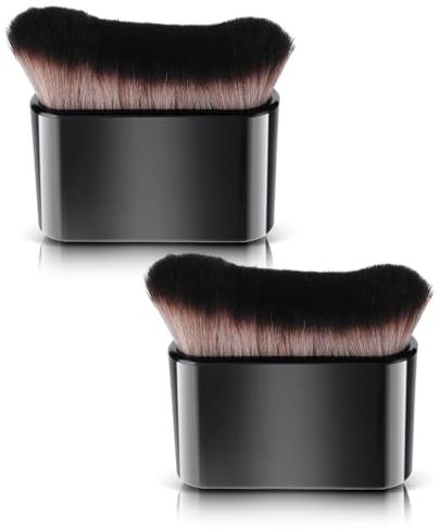 Amabro Lot de 2 pinceaux de maquillage plats pour fond de teint, blush, crème solaire, pinceau kabuki pour estomper la crème liquide, la poudre, les cosmétiques, le bronzage, le polissage des contours