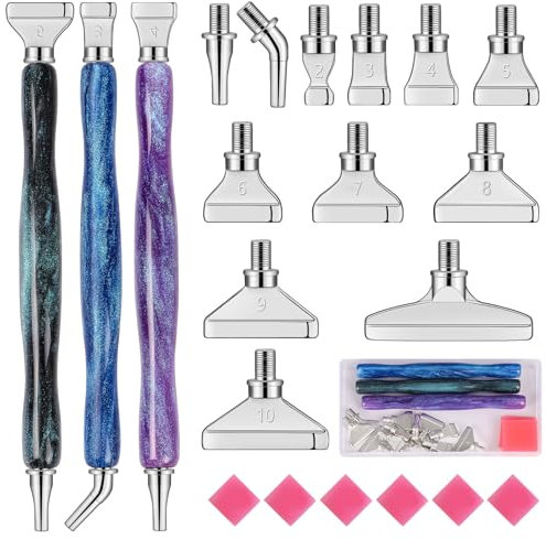 Snewvie Diamond Art Painting Pen Accessories Tools Set,3PCS Glitter Diamond Art Pen and 12Pcs Silver Metal Screw Thread Multi Placer Tips,Resin 5D Diamond Art Accessories Pen Kit