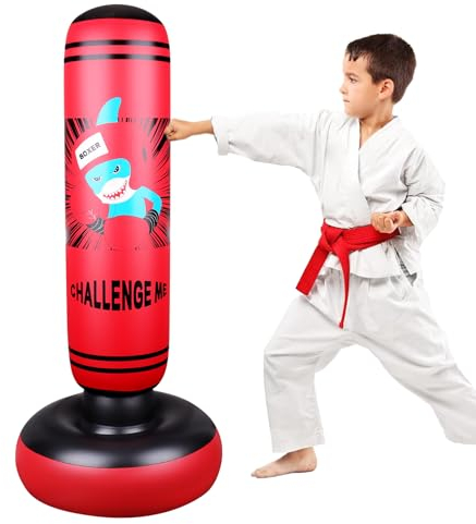 Sac de Frappe Boxe sur Pied, 120cm/47.2inch Sac de Boxe, Sac de Frappe Gonflable Punching Ball,Fitness De Autoportant Karaté Taekwondo Cadeau Filles Et Garçons