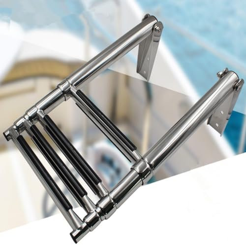 SUYUDD 2 Step Telescoping Swim Marine Boat Ladder Stainless Steel Telescoping Drop Ladder Slide Under Platform Mount Boarding Ladder