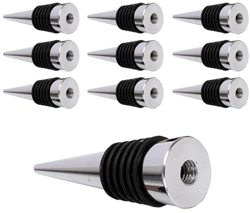 10Pcs Wine Bottle Stoppers, Reusable Bottle Saver Sealer Aluminum Alloy Wine Corks for Wine Champagne Beer Spirits Collection (With Hole)