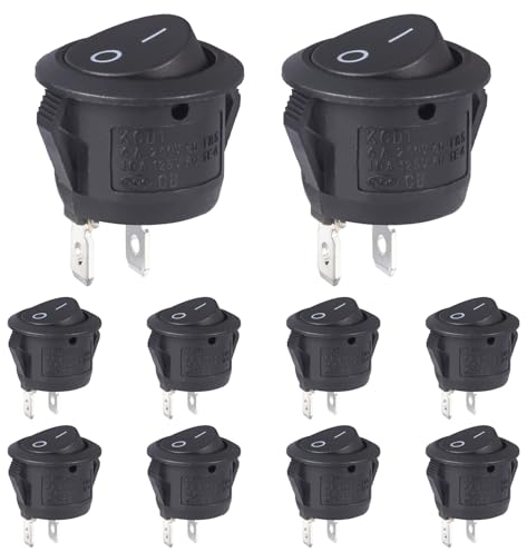 VEXUNGA Interruptor Basculante Redondo 6A 250VAC 10A 125VAC 2Posiciones 2Pines Interruptores Conmutador Palanca ON/OFF Negro para Coche Moto Electrodomésticos (10 Piezas)