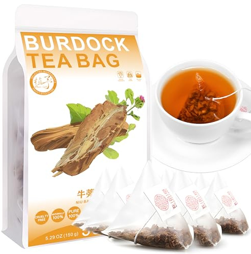 100% Natural Burdock Tea Bag, 150g/5.29oz (3g*50bags) 牛蒡茶 Teebeutel Klettenwurzel Tee, lose Blätter Tee Klettenwurzel Scheiben Kein Koffein Nicht-GVO, Steile 50 Tassen, Koffeiniert Eistee