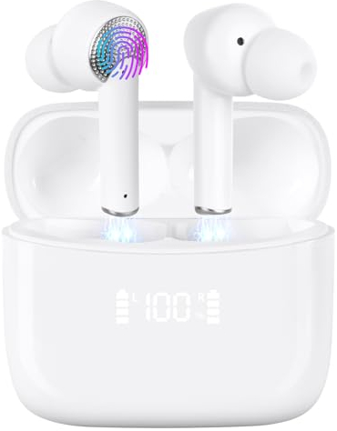 AXFEE Bluetooth Kopfhörer, In Ear Kopfhörer Kabellos Bluetooth 5.3, Kabellose Kopfhörer mit LED Anzeige und ENC Mic, Immersiver Deep Bass Earbuds, IP5 Wasserdicht HiFi Stereo Ohrhörer, USB-C (Weiß)