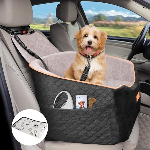 COCASES Hunde Autositz für kleine mittelgroße Hunde, Hundesitz für Beifahrersitz Höhenverstellbarer Hundekorb, abnehmbares und waschbares Auto-Hundebett mit Sicherheitsgurt für Haustiere