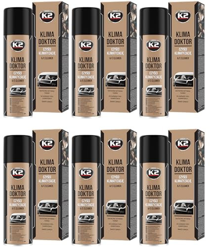 K2 Limpiador Aire Acondicionado Coche Higienizante A/C Pack de 6 - Limpieza y Desinfeccion Eliminador Olores - Limpia y Refresca - 500 ml