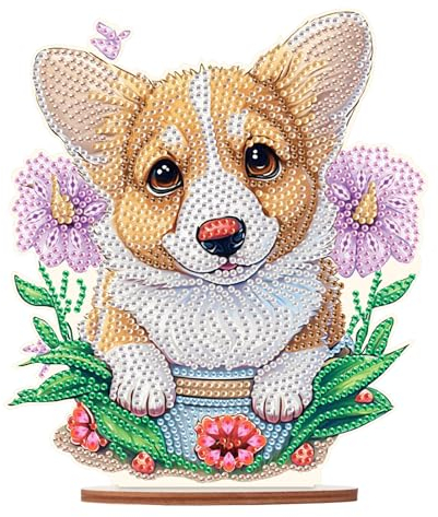 DCIDBEI Diamant Peinture Ornement Chien Corgi Décoration de Table 13x20cm Cristal Artisanat Diamant Painting Couronne Ornements Décoratifs Animaux Chien Corgi Cadeaux pour Décoration pour de Table