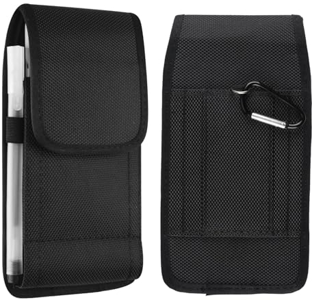 Étuis de Ceinture pour Téléphones Portables, Pochette Telephone Portable Ceinture Clip de Ceinture et Porte-Stylo Housse Porte-Cartes en Nylon pour iPhone, Samsung Galaxy, Huawei, Xiaomi (Noir)