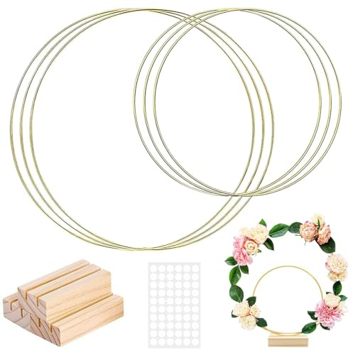 6 Stück Dekoring Mit Fuß Set, Metallring Mit Fuß, Deko Ring Mit Ständer, Dekoring, Metallringe Zum Basteln 10cm, Deko Ring, Metallringe Zum Basteln 20cm, Metallring Mit Standfuß, (Gold, 20cm+10cm)