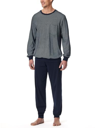 Schiesser Herren Schlafanzug lang mit Bündchen-Nightwear Set Pyjamaset, Nachtblau_182196, 52