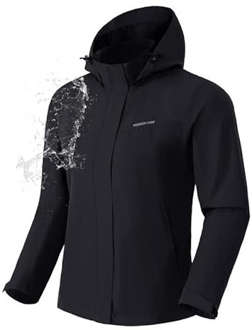 Pioneer Camp Impermeable Femme avec Capuche Léger Veste de Pluie Respirant Coupe Vent Anti-Pluie Veste d'Extérieur pour Extérieur Randonnée（Black;M